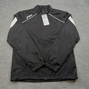 Asics Jacket Mens XS Black Full Zip Track Warm Up Polyester Athletic Running‎